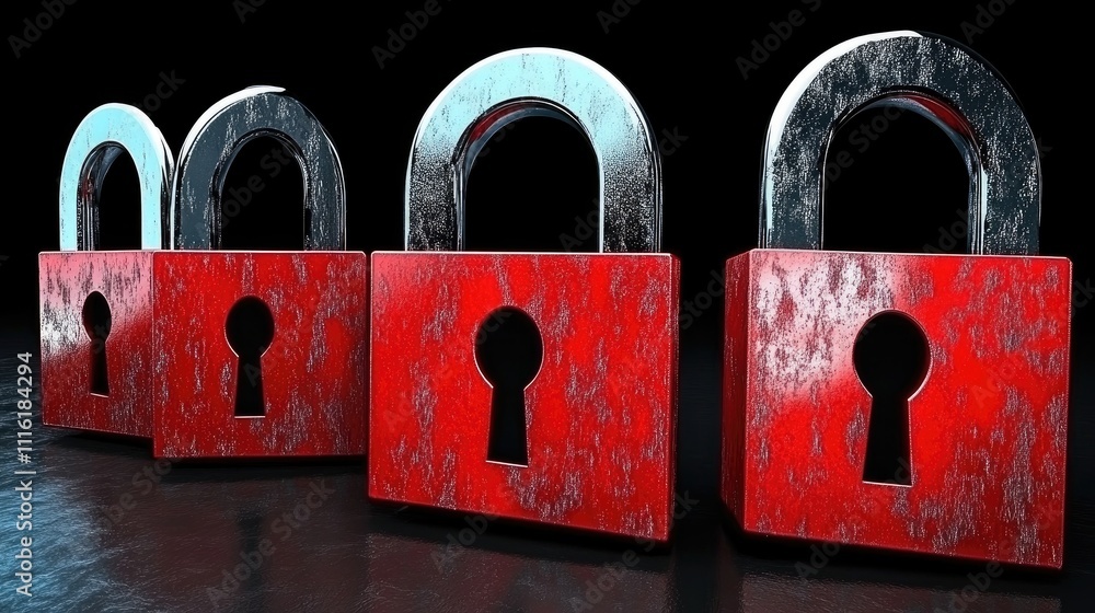 Aufkleber red padlocks representing cybersecurity and data protection against hacking and online threats in a 