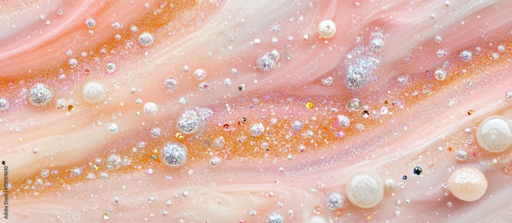Poster peach and gold shimmer abstract texture with glittering pearls and sparkles