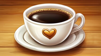 Coffee cup with heart design on wooden surface inviting warm beverage experience for cozy moments and relaxation
