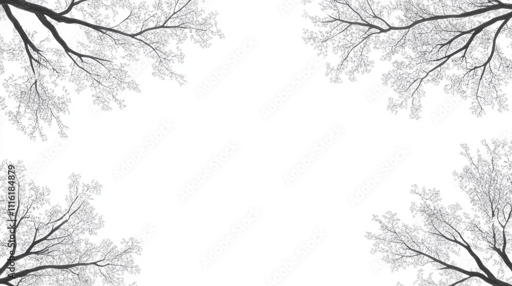 Poster branches of a tree forming a natural frame in a flat lay aerial view blank space for creative design