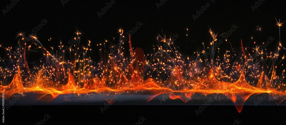 Poster vibrant long exposure image capturing the enchanting trails of firecracker sparklers against a dark 