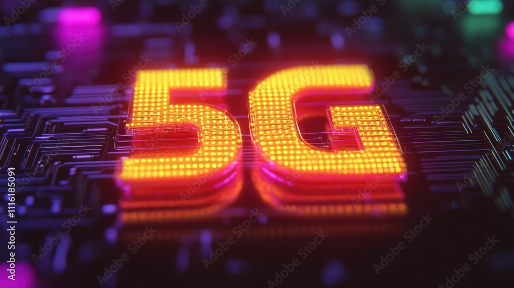 Aufkleber 5g technology illuminated circuitry with vibrant colors showcasing modern communication systems in a