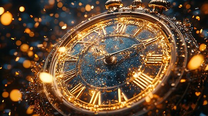 Fototapeta premium Stunning photo realistic image of a New Year's Eve countdown clock striking midnight, surrounded by festive confetti and cheers, ushering in 2025 