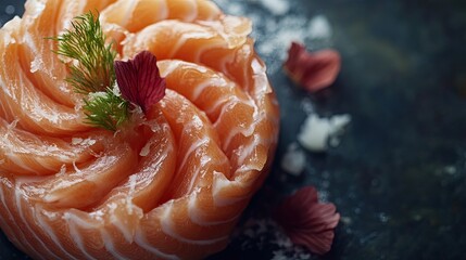 Natural salmon mousse made from live fish, beautifully arranged with a ring presentation. Elegant mousse designed to highlight the freshness of the salmon, with ample copy space.