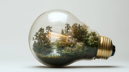 Light Bulb with Nature Landscape Inside for Creative Concept