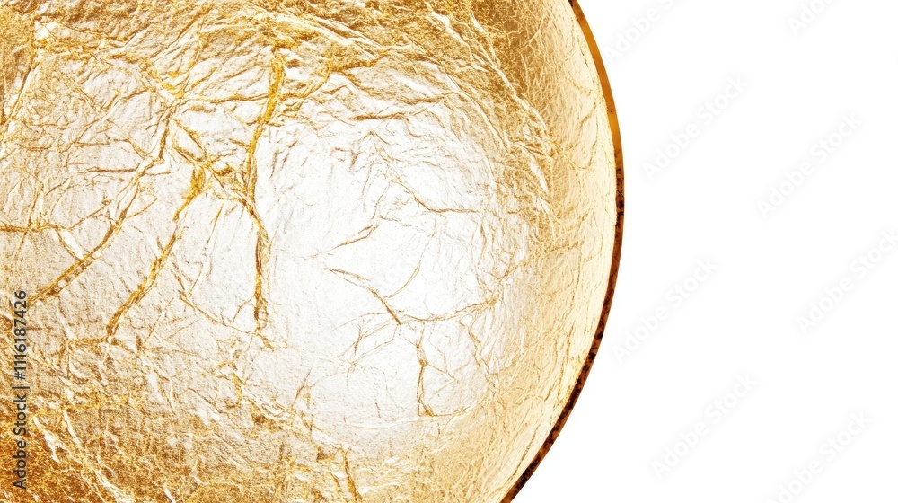 Poster crumpled gold foil texture on a round background with a clean white backdrop creating a stylish and 