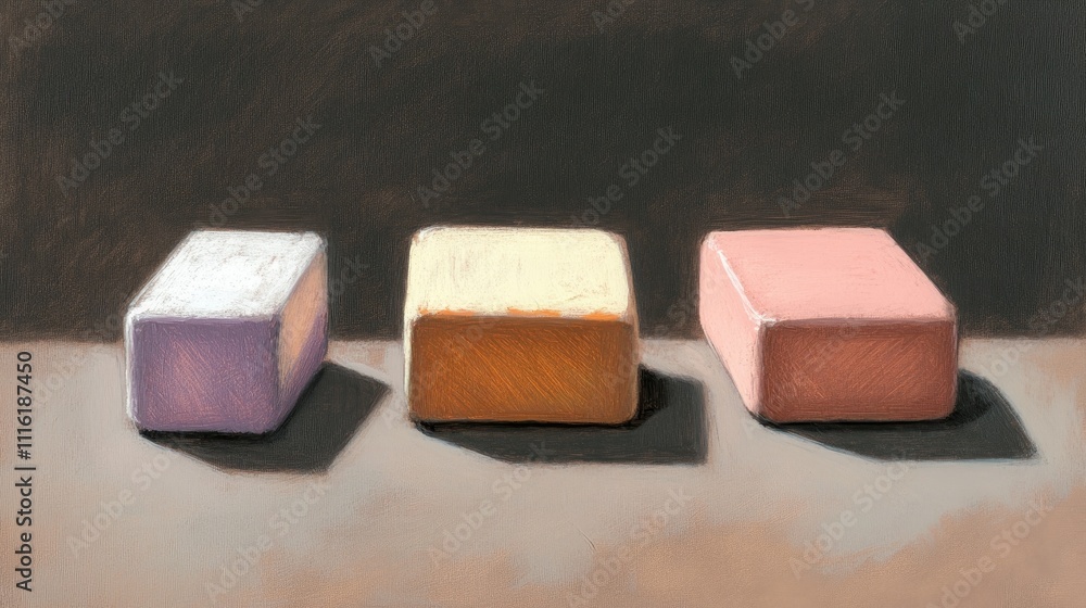 Aufkleber colored chalk blocks on a textured surface showcasing vibrant shades with soft shadows in an artisti
