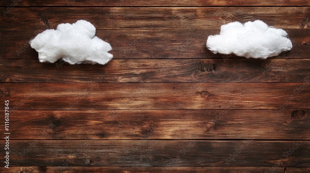 Poster cloud computing concept with cotton clouds on rustic wooden backdrop space for innovative technology