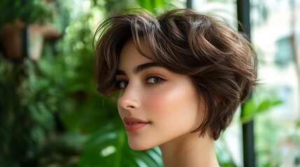 Fototapeta premium Portrait of a Young Woman with Short Hair