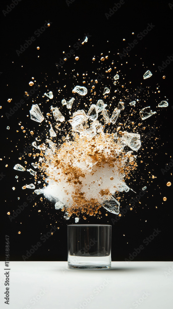 Aufkleber an explosive burst of ice and particles emerges from a glass, creating a dynamic and visually striki