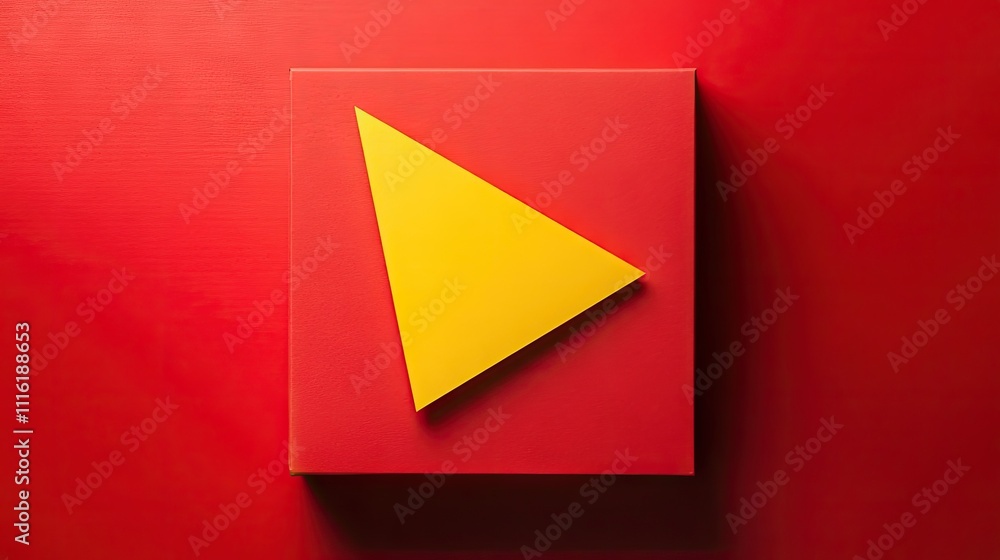 Aufkleber a vibrant red cardboard box adorned with a yellow triangle, capturing the essence of color and form.