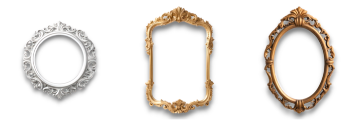 An ornate decorative frame isolated on a transparent background