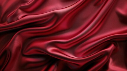 Fototapeta premium A close-up of luxurious red satin fabric with flowing textures.