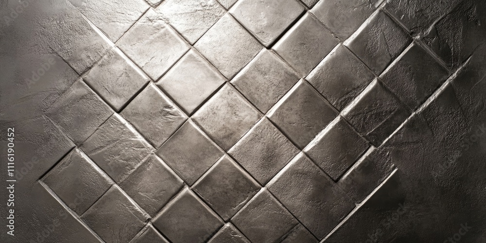 Poster textured silver stone tiles featuring intricate diamond patterns create a stylish and elegant surfac