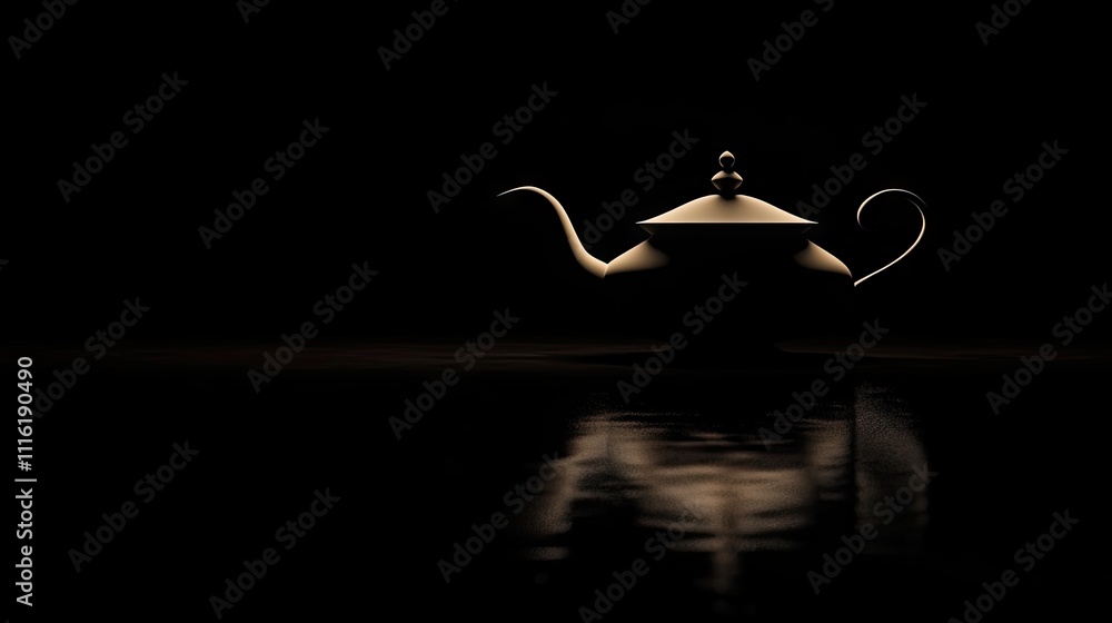 Aufkleber magic lamp shadow beautifully displayed against a black background, creating a striking visual of th