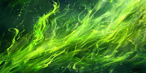 Obraz premium green spirit enegry, flowing tendrils of bright green divine energy, magic green threads, close up, anime style, 