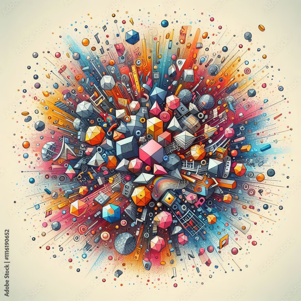 Poster geometric explosions notes trigger small explosions of geometric