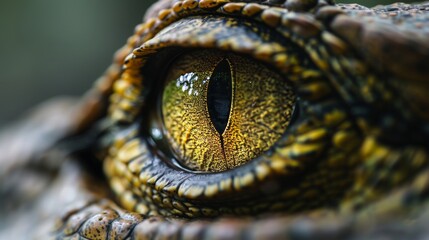 Close up of a wild crocodile s eye in golden tones, capturing nature s intensity and detail