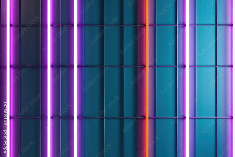 Poster dynamic 3d rendering of aquamarine wallpaper with neon layout and pulsating lavender orange lights