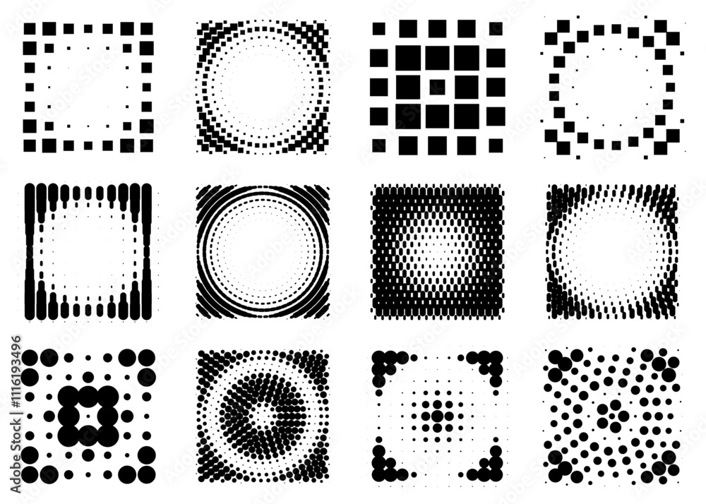 Aufkleber design elements. vector halftone dotted frames set
