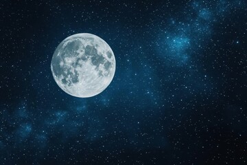 Obraz premium Bright full moon against a starry night sky, evoking wonder and tranquility.