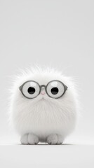 Obraz premium Fluffy white kitten wearing round glasses, sitting against a plain white background, AI