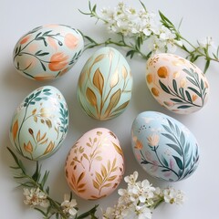 Fototapeta premium Artisanal Easter egg crafting, elegant hand-painted designs, soft pastel tones, modern aesthetic.