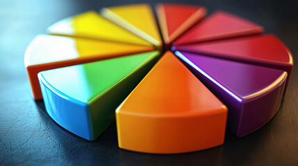 Obraz premium colorful pie chart with vibrant segments arranged in circular pattern on dark surface, symbolizing data visualization and analysis