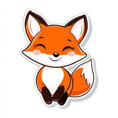 Obraz premium A cute cartoon fox is sitting on a white background. The fox has a big smile on its face. 