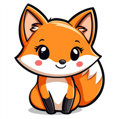 Obraz premium A cute cartoon fox is sitting on a white background. The fox has a big smile on its face. 
