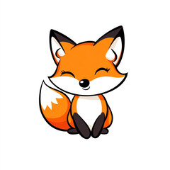 Obraz premium A cute cartoon fox is sitting on a white background. The fox has a big smile on its face. 