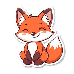 Obraz premium A cute cartoon fox is sitting on a white background. The fox has a big smile on its face. 