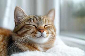 a joyful cat beams with a whimsical expression, perfectly captured on a clean white background, emphasizing the playful nature and charm of cats in a delightful portrait