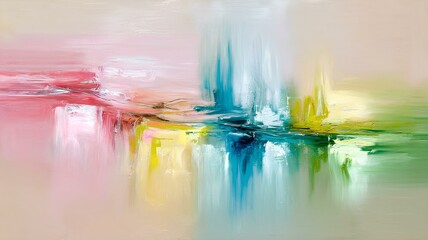 Abstract background with soft brush strokes of pink, blue, yellow and green colors in pastel colors.The background has a gradient effect. Graphic design, interior design, printing