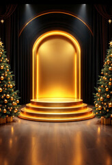 Fototapeta premium marry christmas elegant luxury gold podium stage display mockup show product presentation
