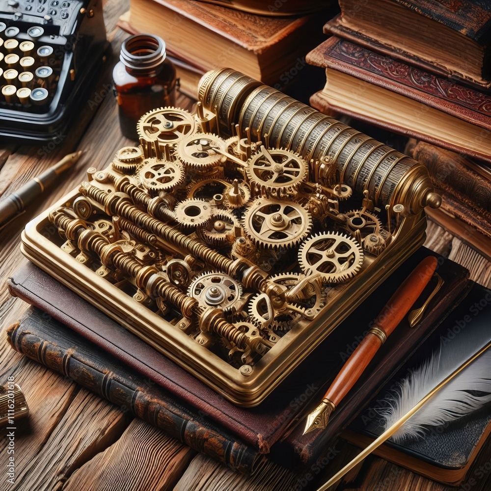 Poster mechanical calculator computing thoughts