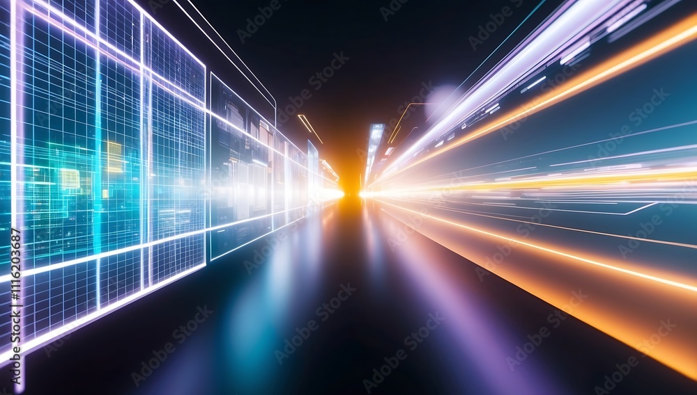 Aufkleber digital highway: a vibrant, abstract image depicts a futuristic tunnel of data and information, symb