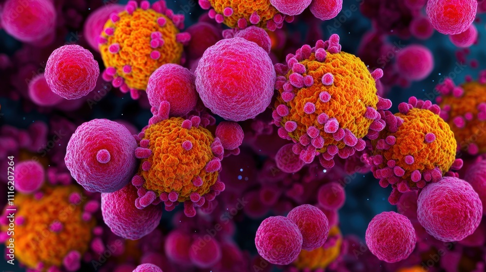 Aufkleber colorful microscopic view of viral particles, showcasing intricate structures and vibrant hues, repr