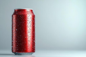 aluminum red soda can perched against a clean white background, emphasizing its sleek design and refreshing appeal, perfect for a vibrant lifestyle image