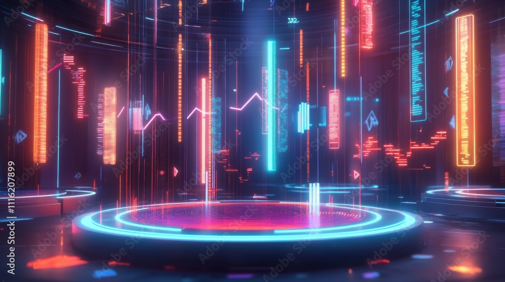 Aufkleber neon cybernetic data visualization futuristic abstract background digital technology innovation conc