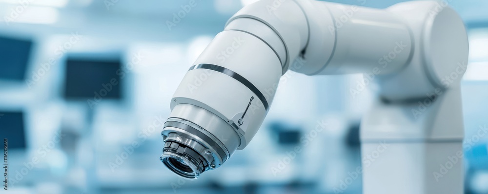 Poster a close-up view of a robotic arm's end effector, showcasing its design and technology in a modern la