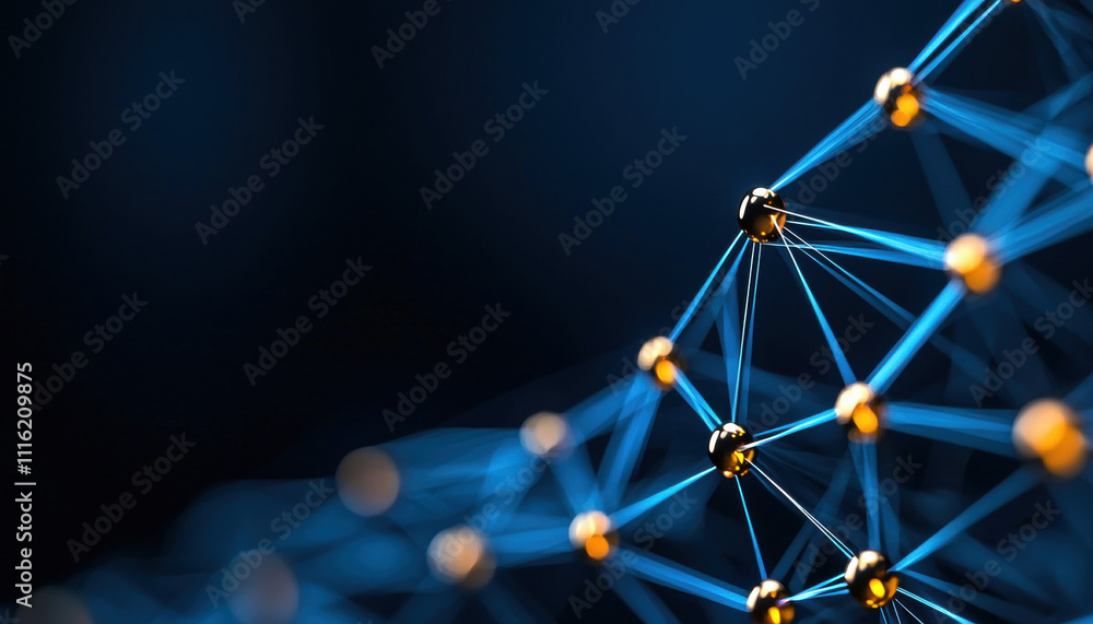 Aufkleber a close-up view of a blue and gold network structure, showcasing interconnected nodes and lines agai