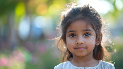 A sweet little Desi girl looking at the camera copy space