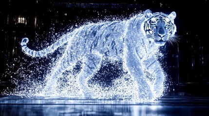 Majestic white tiger emerges from dense jungle digital art fantasy realm enigmatic atmosphere dramatic perspective
