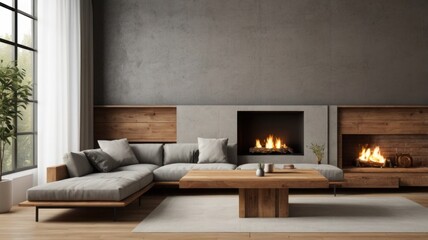 Fototapeta premium Urban Living Room Interior Featuring Glass and Concrete 