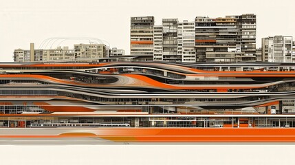 Dynamic urban transportation hub illustrating modern architecture trends in city design and development