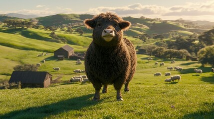 Obraz premium Pastoral scene of farm animals in lush green landscape rural environment serene viewpoint for nature lovers