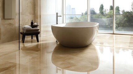 Fototapeta premium Modern Bathroom with Freestanding Tub and Marble Tiles