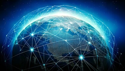 Worldwide Network Connection, Digital Art Illustration, Generative AI - Global Data Communication Concept