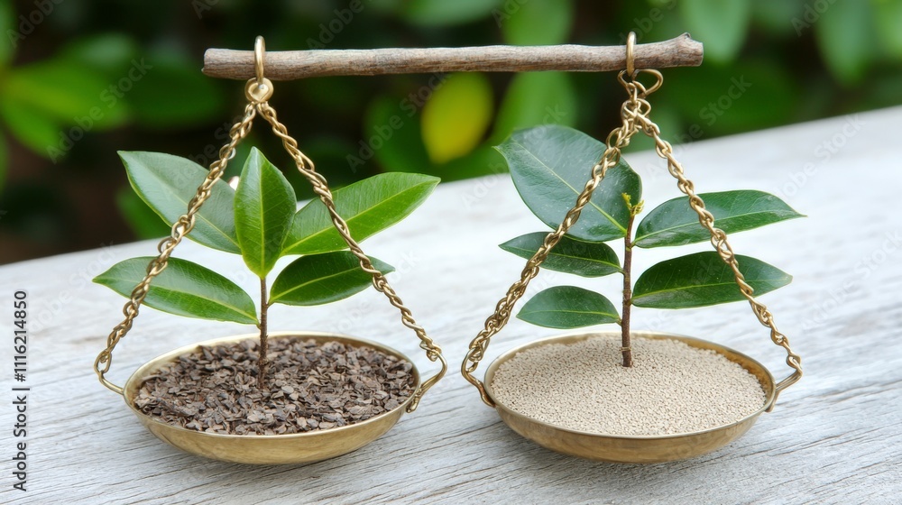 Poster balancing value and price perception in investment decisions nature setting creative concept close-u